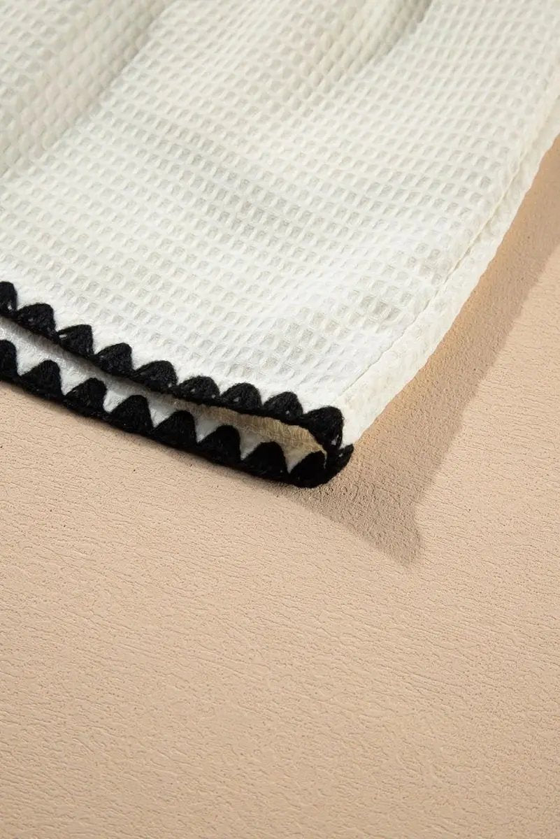 Textured White Casual Shorts with Contrasting Ricrac Hemline - Love Salve